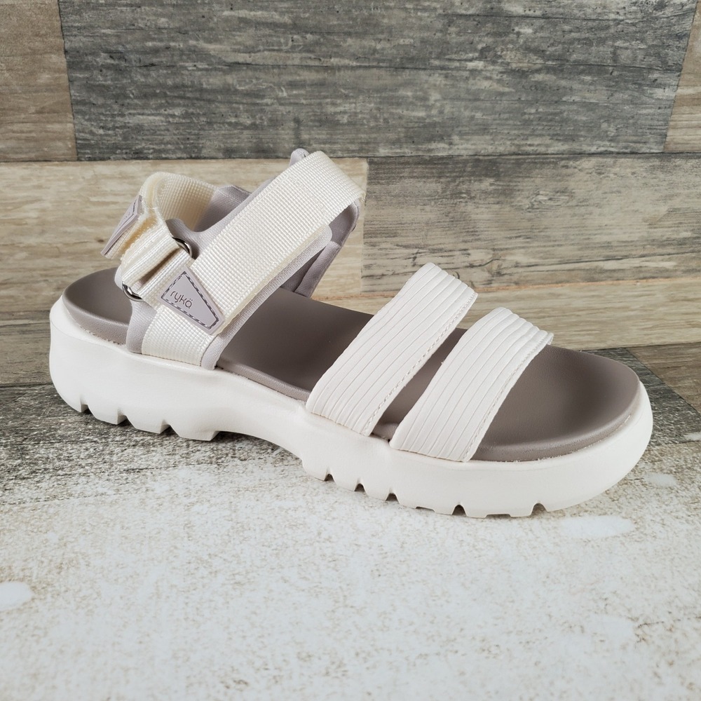 Ryka Beyond Womens Sandals Sz 5.5 M Gardenia White Slingback Hook & Loop Straps